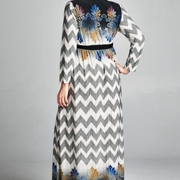 NEW Chevron Abstract Print Maxi Dress Women's Plus Size 1X - Picture 4 of 5